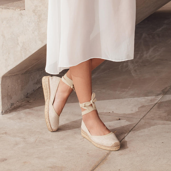 Sapatilha Cunha Salto Baixo Linho