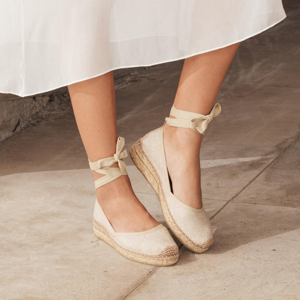 Sapatilha Cunha Salto Baixo Linho